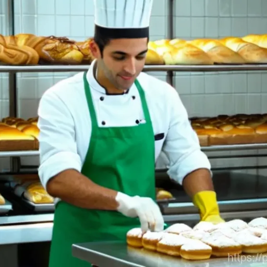 식품위생관리사와 관련된 정부 지원 프로그램 - **Prompt:** A bustling, modern Portuguese bakery kitchen, brightly lit and impeccably clean. A frien...