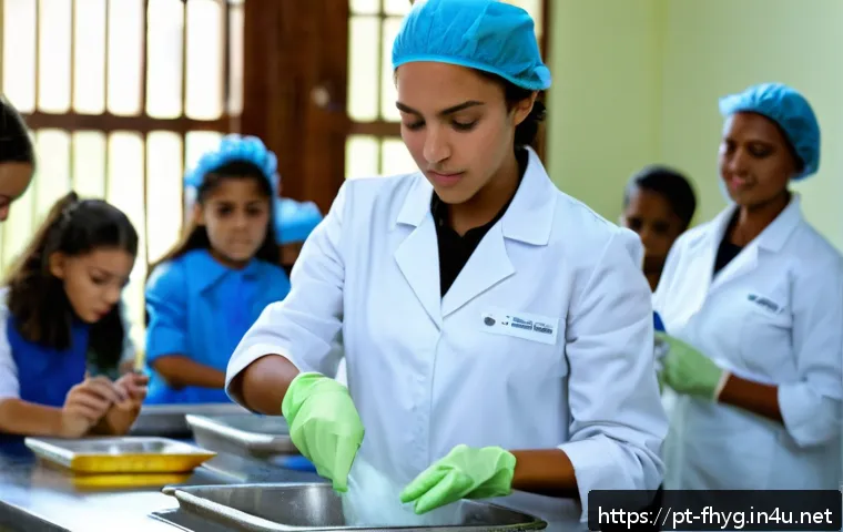 식품위생관리사 자격증 온라인 강의 추천 - A professional food safety training classroom in Brazil, showing diverse adult students attentively ...