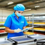 Home 18 식품위생관리사의 주요 역할과 책임 - A professional food safety manager in a modern Brazilian food production facility, wearing a clean u...