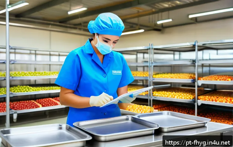 식품위생관리사의 주요 역할과 책임 - A professional food safety manager in a modern Brazilian food production facility, wearing a clean u...