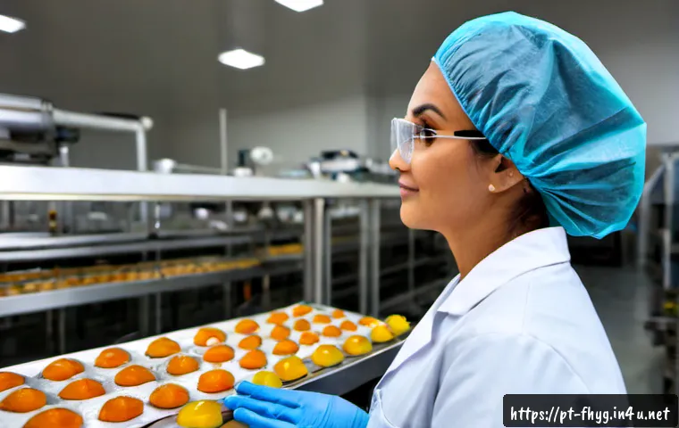 식품위생관리사로서의 커리어 패스 - Photorealistic food hygiene manager in a modern Brazilian food processing facility, wearing a clean ...